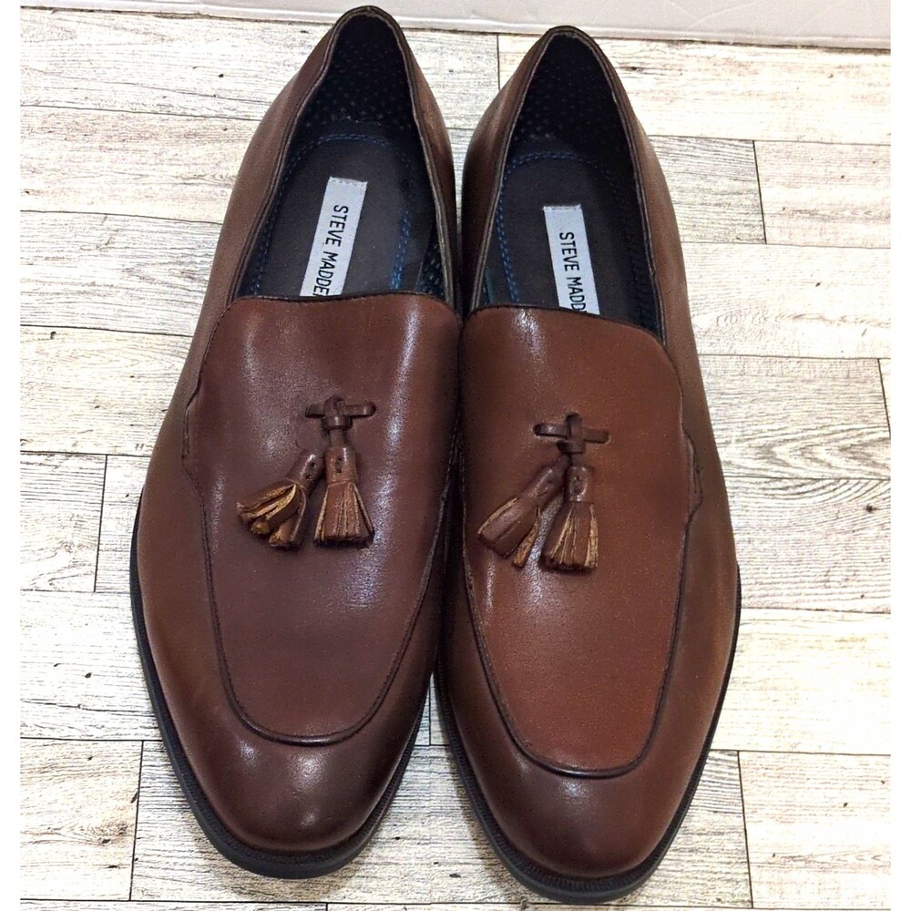 Steve Madden Emeree Men's Brown Leather Tassel Slip-On Dress Loafer 10.5